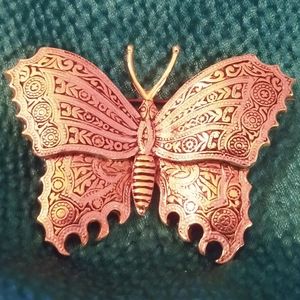 Ornate Spanish Gold and Silver Butterfly Brooch